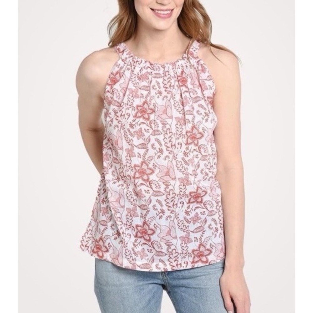 Roller Rabbit Pom Pansy Floral Cotton Sleeveless TankTop Coral Red White Sz XL